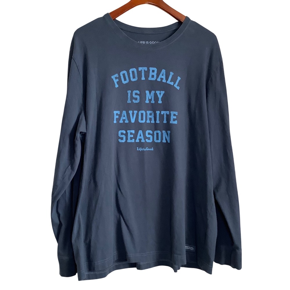 Life Is Good Men XXL Crusher Tee Football Is My Favorite Season Long Sleeve Navy